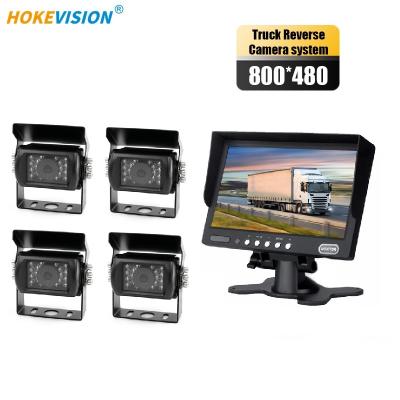 China Waterproof 2021 New Arrival 7inch Car Bus Truck Monitor Quad 4 Display Reverse Camera Rear View Split System DC9V-36V 24v for sale