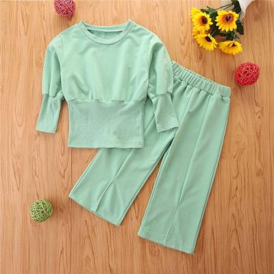 China New Arrivals Breathable Kids Girl Clothes Set Green Long Sleeve Shirt Pants Loose Outfit 2PCS Baby Clothes Set for sale