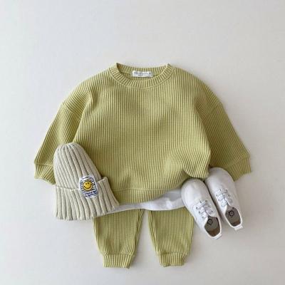 China 2021 Autumn Winter Breathable Baby Knitted Clothes Set Infant Girls Boys Sweater Pants 2pcs Solid Outfit for sale