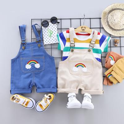 China Toddler Boy Casual Clothes Sets Baby Boy Kids Rainbow Stripe Tops Shirt +Denim Pants 2Pcs Suit for sale