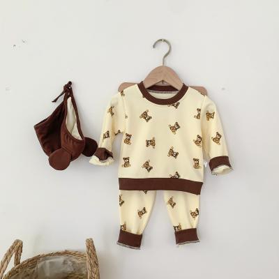 China Casual Newborn Baby Clothes Sets Infant Bear Printed Shirt Pants 2pcs Outfit Cotton Baby Cartoon Pajamas Sleepwear for sale