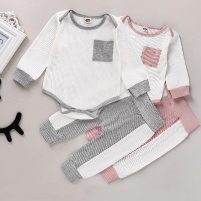 China Breathable Kids Baby Clothes Sets Spring Autumn Girls Solid Cotton 2pcs Outfit Baby Romper Pants Pajamas for sale