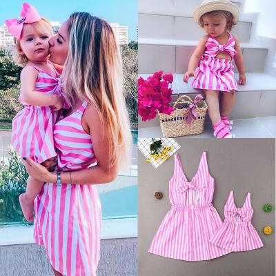 China Parent-child mother and daughter QUICK DRY clothes dress family stripe matching dress for sale