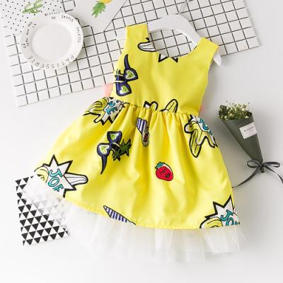 China Breathable Toddler Girl Dress Babies Summer Clothes Cute Sleeveless Cartoon Gauze Princess Dress Print for sale