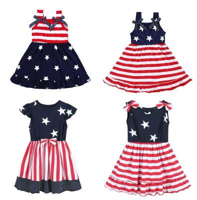 China Breathable 4th of July Baby Toddler Baby Dress American Flag Stars Striped Summer Sundress for sale