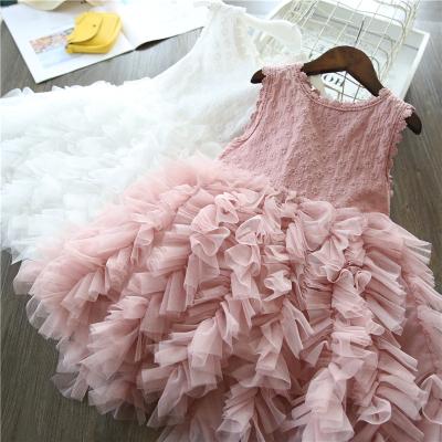 China Breathable Summer Toddler Girls Lace Up Cake Dress Kids Mesh Wedding Dresses Children Clothing Floral Sleeveless For Babies for sale