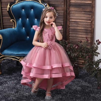 China Dry Cleaning Babies Lace Up Flower Embroidery Princess Dress For Girl Party Princess Long Tail Girls Evening Elegant Birthday Dress for sale