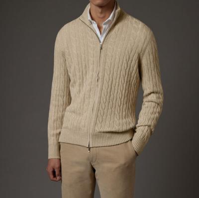 China 100% Cashmere Premium Solid Color Mens 100% Cashmere Sweater Cable Knit Mens Cardigan Sweater for sale