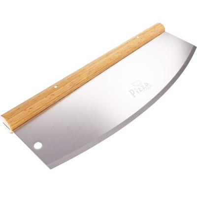 China 340SS Disposable Customized Color Wood Handle Sharp Blade Pizza Cutter Rocker Knife, Rocker Cutter Pizza Knife for sale