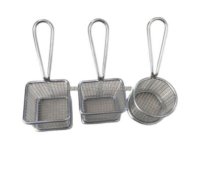 China Sustainable Mini Table Serving Square Stainless Steel Mesh Fry Basket French Potato Chips Frying Basket for sale