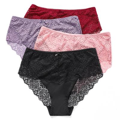 China BEIZHI new fashion womenPlus size underwear panties swim fabric sexy see-through butts with lots of breathable lace big tiers for sale