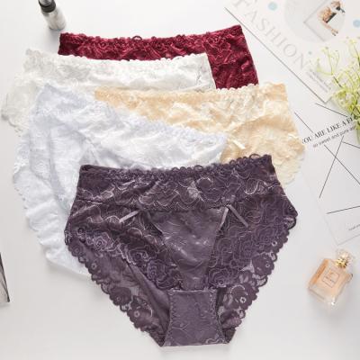 China Factory Wholesale High Waist Lace Anti-Static Sexy Cotton Fat Women Breathable Panties for sale