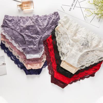 China BEIZHI Breathable 12 Hours Custom Design Women's Red Seamless Breathable Ladies Underwear Sexy Transparent Floral Lace Panties for sale