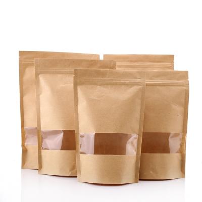 China Brown Ziplock Storage Food Packaging Recyclable Natural Paper Bag Stand Up Bag With Clear Window for sale