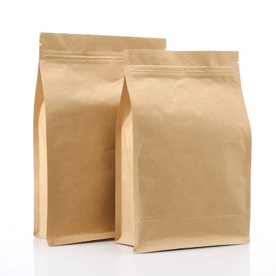 China Recyclable High Barrier Aluminum Foil Lined Flat Bottom Craft Kraft Paper Bag Brown With Zipper For Candy Cookies Sandwich Je for sale