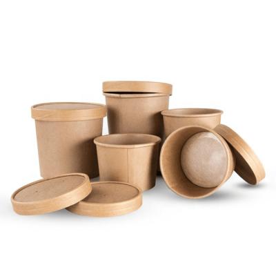 China Recyclable Disposable Deli Soup Bowls Kraft Paper Custom Printed Soup Hot Cup With Lid for sale