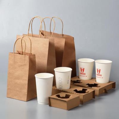 China Custom Printing Recyclable Carry Recycled Brown Kraft Paper Takeout Craft Grocery Packing Restaurant Cafe Food Bags for sale