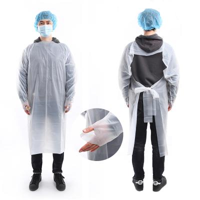 China Waterproof Level 2 CPE Insolation Disposable Garment With Long Sleeve And Thumb Hole In Hand for sale