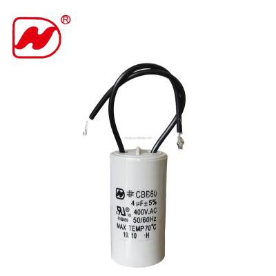 China CBB60 450V 4UF AC MOTOR RUN CAPACITOR WITH CABLE PLASTIC SHELL CBB60 CAPACITOR for sale