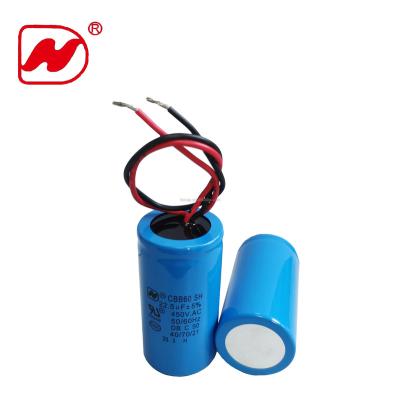 China Motor Brand N Capacitor CBB60 450V 22.5uf AC Motor Starting Capacitor Cable Lead Class C S0 for sale