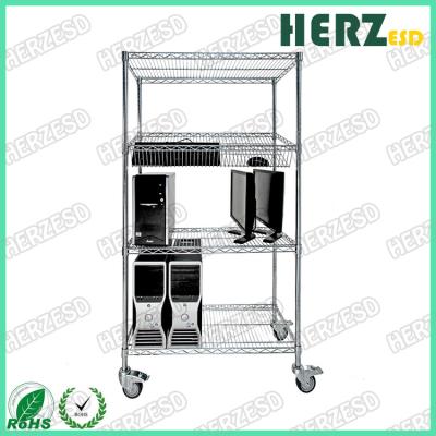 China Carbon Steel ESD SMT SMD PCB Reel Storage Trolley Metal Shelf Chrome Wire Shelving Rack Trolley Cart for sale