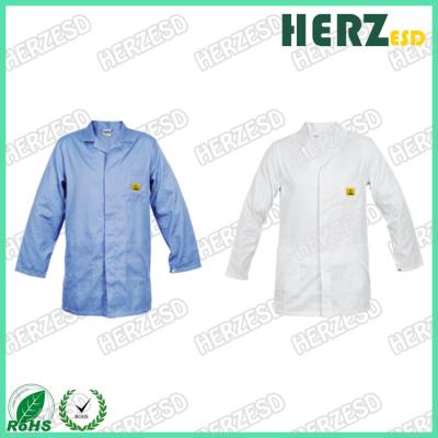 China Antistatic Cleanroom Lab Coat White or Blue Washable ESD Smock Garment Polyester for Lab or Cleanroom Clothing for sale