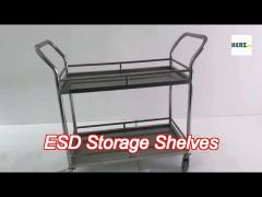 high quality 4 wheels stainless steel anti static pcb/smt storage 3 layers esd wire shelf trolley