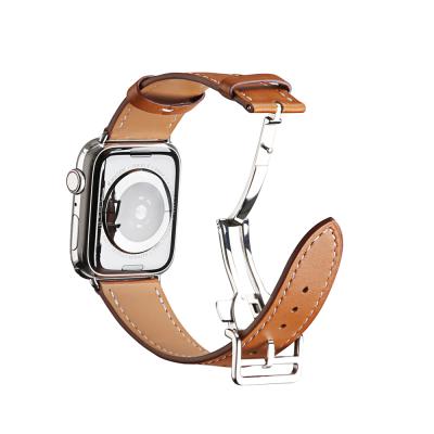 China Leather For iWatch 44MM 40MM Replacement Strap Band Deployment Buckle Leather Single Watch Band, For Apple Watch Strap Belt for sale