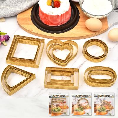 China Sustainable New Design 3pcs Cake Mold New Design Stainless Steel Gold Cookie Cutters Set for sale