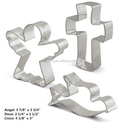 China Factory Wholesale Stocked Religious Christmas Kitchen Stainless Steel 3pcs Set Cookie Cutter Set for sale