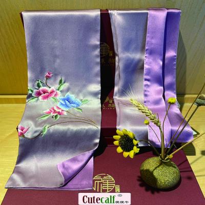 China Hot Selling Custom Made Promotional Silk Satin Shawl Long Embroidery Plain Silk Shawls Gift Set for sale