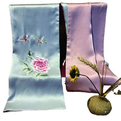 China Long Hand Embroidery Making Custom Soft Silk Scarf Promotional Silk Shawl Gift Set for sale