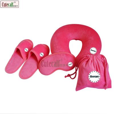 China Cute Durable Using Various Girl Travel Bag Luggage Set Eye Mask Pillow Pink Travel Set for sale