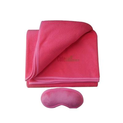 China PORTABLE Warmful Coral Fleece Blanket Portable Travel Set Inflatable Neck Pillow With Memory Foam Kids Eyemask for sale