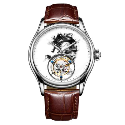 China Male Hollow Waterproof Leather Men's Watch Fashion Mechanical Watch Real Swiss Guanqin Ink Chronograph Tourbillon Paint Men's Watch for sale