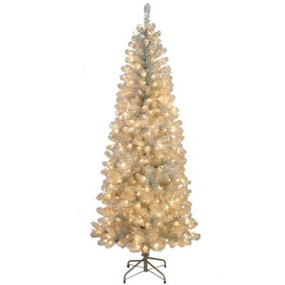 China Tinsel Artificial Metal Christmas Tree Decoration 7 Feet Pre-Lit Silver Christmas Tree Braid for sale