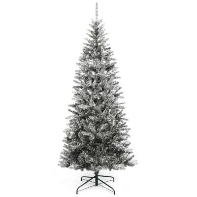 China Tinsel/PVC Metal Bracket Artificial Christmas Tree 7 Feet Pre-Lit Silver Black Christmas Tree PVC Braid for sale