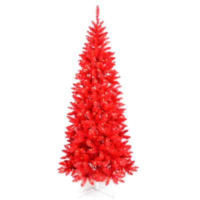 China Custom Unique Red Braid Leaf Christmas Tree 7 Feet Pre-Lit Red Christmas Tree Braid for sale