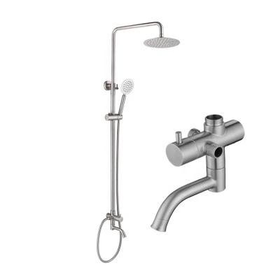 China With Single Slide Bar Water Shower Type Stainless Steel With Slide Rod Public Shower OEM Brushed Valve Core Outdoor Ceramic Faucet for sale