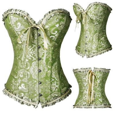 China EcoWalson Antibacterial Women Overbust Corset Satin Top Bustiers Lace Up Waist Training Cincher Boned for sale