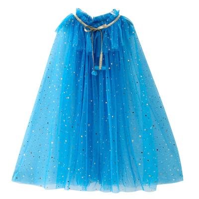 China Loungewear Factory Price Tulle Stars Sequins Summer Thin Coat With String Children Kids Fashion Girl Elsa Princess Cape Clothes Costume for sale