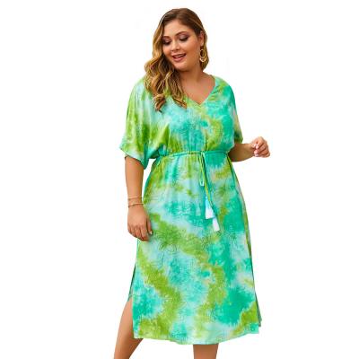 China Viable Fashion Plus Size Women V Neck Short Sleeve Sweater Dresses Sasha Floral Print Casual Dresses for sale