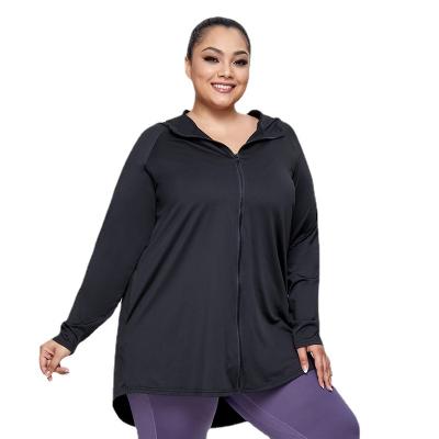 China Fashion QUICK DRY Plus Size Women Zipper Yoga Hoodie 4XL Long Sheath Black Sweatershirt Sports Wear for sale