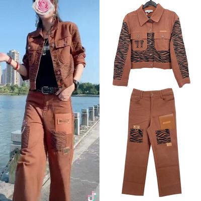 China 2022 Fashion Anti-Static Wholesale Spring Women Long Sleeve Wide Leg Pants Set Printed Casual Slim Suit for sale