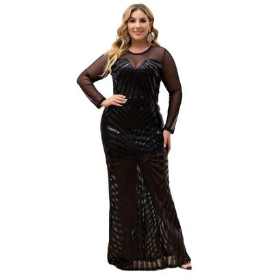 China Custom Dry Cleaning Manufacturers Plus Size Women Evening Dress Patchwork Sequined Work See Through Tulle Dress Dress for sale