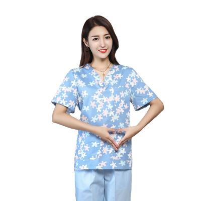 China Wholesale Hospital Flowers Scrub Sets To Customize V Neck Nurse Woman Scrubs Polyester Cotton Hospital Nursing Medical Caregiver Uniform for sale