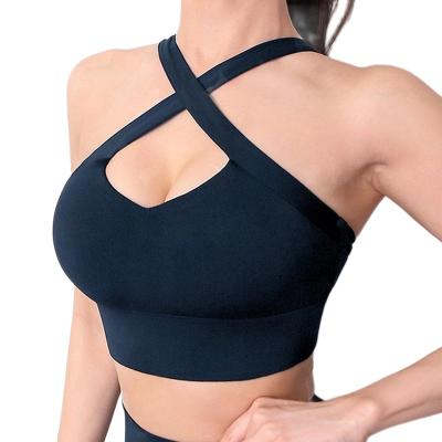 China 6464557 Breathable Back Shaping Cross Strap V-Neck Chest Lift Perform Sleeveless Fitness Yoga Sports Bra Crop Top for sale