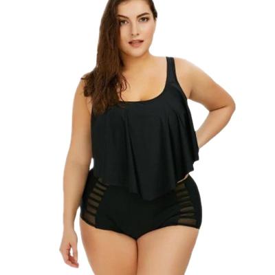 China Plus Size Flattering Oversized Solid Mesh Flouncing Backless Tankini Swimwear Bikini Set 8427319 for sale