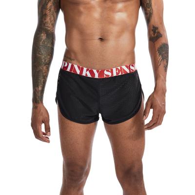 China Mens Tin Arrow Rising Boxers Quick Dry Antibacterial Mens Breathable Nylon Mesh Double Bottoms In Solid Color for sale