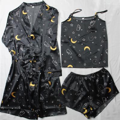 China Breathable High Quality Sleep Sets Home Suit Nightgowns 4 Piece Suit Suspenders + Long Sleeves Pants for sale